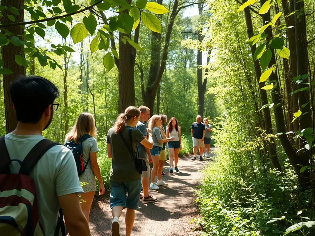 An image of participants in a nature walk, highlighting the educational aspect of understanding local flora and fauna.